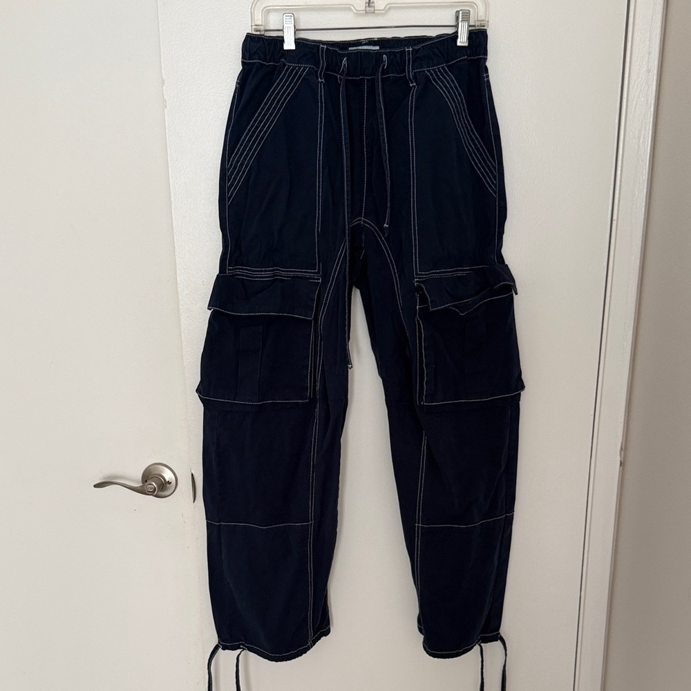 Zara Navy Wide Leg Cargo Pants